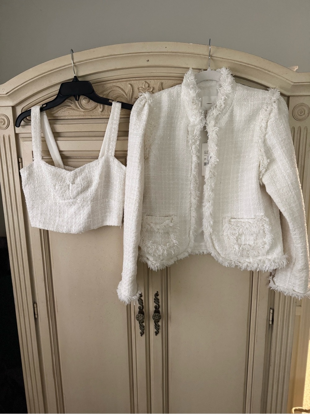 NWT Cropped Tweed Jacket and Crop Top Set - White